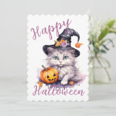 Invitation Joli rose Halloween fête d'anniversaire Kitten Cit (Debout devant)