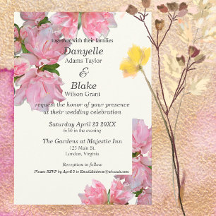 Invitation Joli rose ivoire Floral Moderne Mariage classique