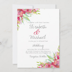 Invitation Joli rose Magenta Aquarelle Mariage Floral