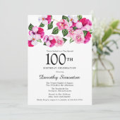 Invitation Joli rose Magenta Blanc Floral 100e anniversaire (Debout devant)