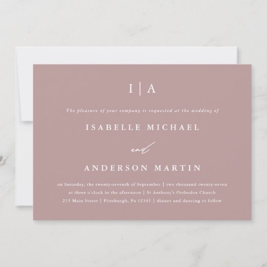 Invitation Joli Rose Monogram Mariage (Devant)