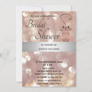 Invitation Joli rose or chat bokeh