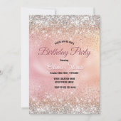 Invitation Joli rose or faux argent parties scintillant monog (Devant)
