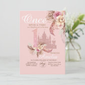 Invitation Joli Rose Pampas Château Rose Fleur 1er Anniversai (Debout devant)