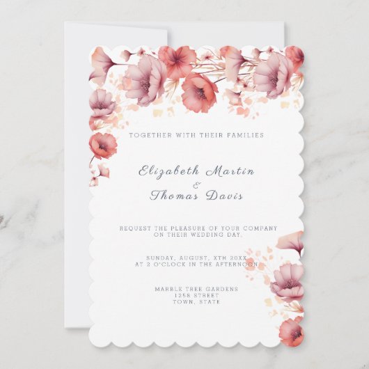 Invitation Joli rose, Peach Fuzz, Mariage Aquarelle (Devant)