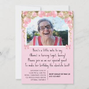 Invitation Joli Rose Personnalisé 100e Anniversaire