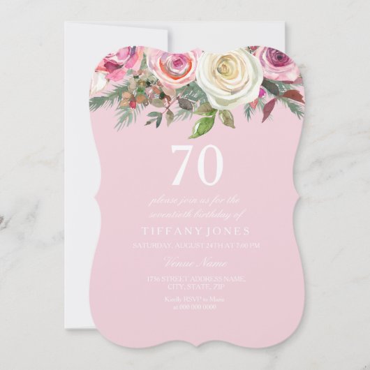 Invitation Joli rose rose Floral 70e anniversaire Senti Invit (Devant)