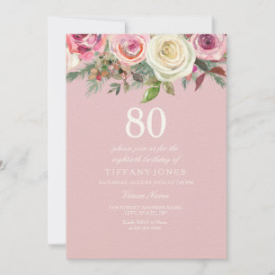 Invitation Joli rose rose florale 80e anniversaire Senti Invi