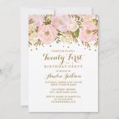 Invitation Joli rose rose or floral 21e anniversaire (Devant)