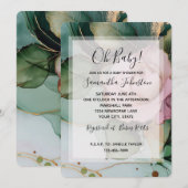 Invitation Joli Rose Rose Rose Blanc Or Baby shower Floral (Devant / Derrière)