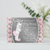 Invitation Joli rose rose rose rose et Baby shower gris (Debout devant)