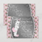 Invitation Joli rose rose rose rose et Baby shower gris (Devant / Derrière)