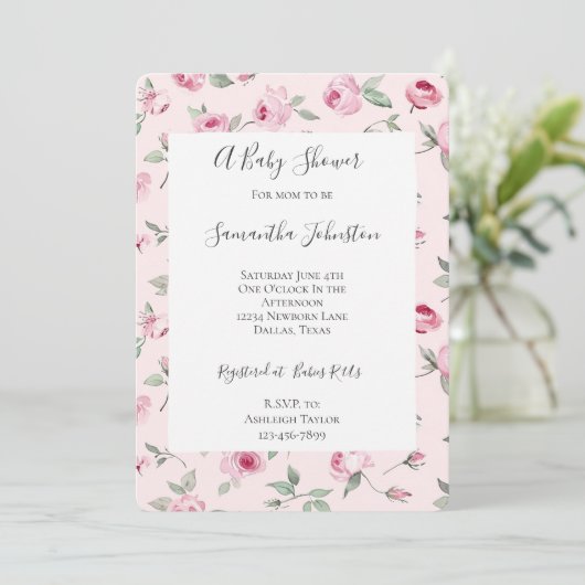 Invitation Joli rose Roses Baby shower Floral (Debout devant)