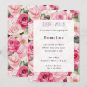 Invitation Joli rose Roses Floral Anniversaire (Devant / Derrière)