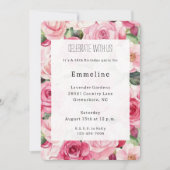 Invitation Joli rose Roses Floral Anniversaire (Devant)