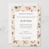 Invitation Joli rose Roses Floral Anniversaire (Devant)