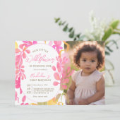 Invitation Joli rose vert fleur sauvage photo 1er anniversair (Debout devant)