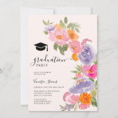 Invitation Joli rose violet fleuri graduation photo (Devant)