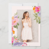 Invitation Joli rose violet fleuri graduation photo (Dos)