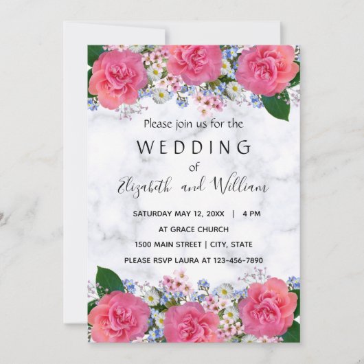 Invitation Joli rose Vrai Fleurs Mariage (Devant)