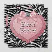 Invitation Joli rose Zebra Sweet 16 Anniversaire (Devant / Derrière)