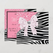 Invitation Joli rose Zèbre et Leopard Sweet 16 Party (Devant / Derrière)