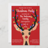 Invitation Joli Rouge Nez Reindeer Lumineuses Noël (Devant)