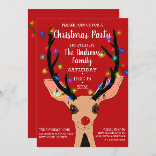 Invitation Joli Rouge Nez Reindeer Lumineuses Noël