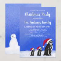 Joli Rouge Rouge Pingouin Père Noël Famille Neige 