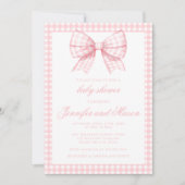 Invitation Joli ruban arc rose en vichy douche bébé fille (Devant)