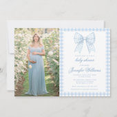 Invitation Joli ruban bleu bébé garçon douche photo (Devant)