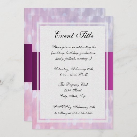 Invitation Joli ruban rose (Devant / Derrière)