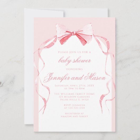 Invitation Joli ruban rose arc boho bébé fille douche (Devant)