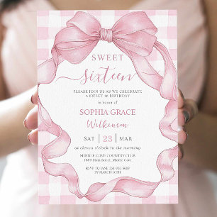 Invitation Joli ruban rose Bows Sweet sixteen 16 Anniversaire