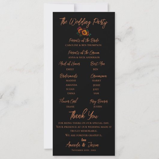 Invitation Joli Rustique Burnt Orange Floral Wedding Programm (Dos)