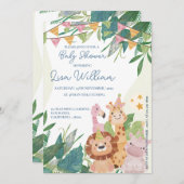 Invitation Joli Safari Animaux Green Leafy Baby shower à thèm (Devant / Derrière)
