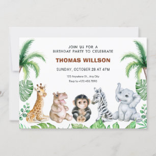 Invitation Joli safari bébé animaux anniversaire