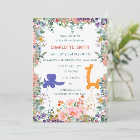 Invitation joli safari girafe ballon d'éléphant flora waterco (Debout devant)