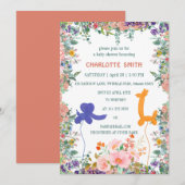 Invitation joli safari girafe ballon d'éléphant flora waterco (Devant / Derrière)