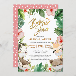 Invitation Joli Safari rose Floral Baby shower de verdure