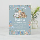 Invitation joli safari zoo animal jungle Floral Anniversaire (Debout devant)