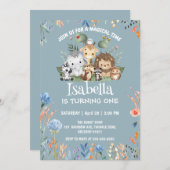 Invitation joli safari zoo animal jungle Floral Anniversaire (Devant / Derrière)