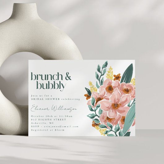 Invitation Joli Sage de Monnaie Blush Rose Floral Brunch Bubb