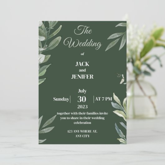 Invitation Joli Sage Vert moderne avec Mariage simple blanc (Debout devant)