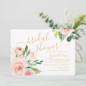 Invitation Joli Script Blush Or Floral Mariage (Debout devant)