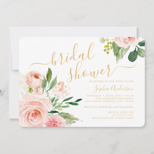 Invitation Joli Script Blush Or Floral Mariage (Devant)