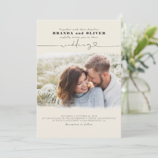 Invitation Joli Script Élégant Photo superposition Mariage iv (Debout devant)