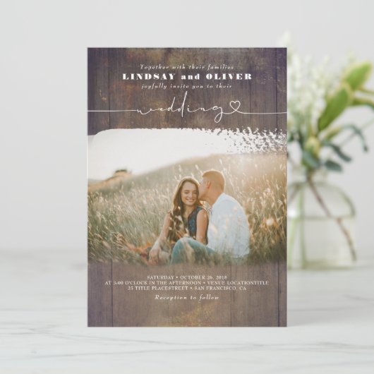 Invitation Joli Script Élégant Photo superposition Mariage ru (Debout devant)