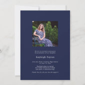 Invitation Joli Script Graduation Arc Photo Marine Bleu (Dos)
