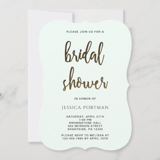 Invitation Joli Script Mint Green Stripes Fête des mariées (Devant)